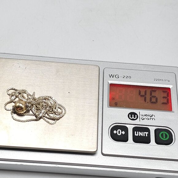 Sterling Silver Chain Necklace With Gold Ball Pendant Minimalist Vintage - Picture 9 of 12